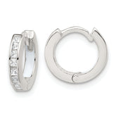 Sterling Silver Polished CZ and White Enamel In and Out 13mm Hinged Round Hoop Earrings