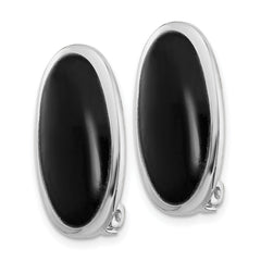 Exquisite Sterling Silver Rhodium-Plated Polished Onyx Non-Pierced Oval Earrings