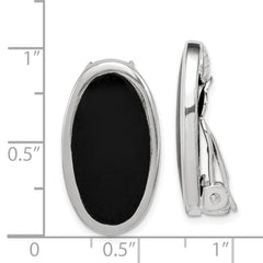Exquisite Sterling Silver Rhodium-Plated Polished Onyx Non-Pierced Oval Earrings