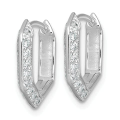 Sterling Silver Rhodium-plated Polished CZ Geometric Hinged Hoop Earrings