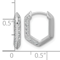 Sterling Silver Rhodium-plated Polished CZ Geometric Hinged Hoop Earrings