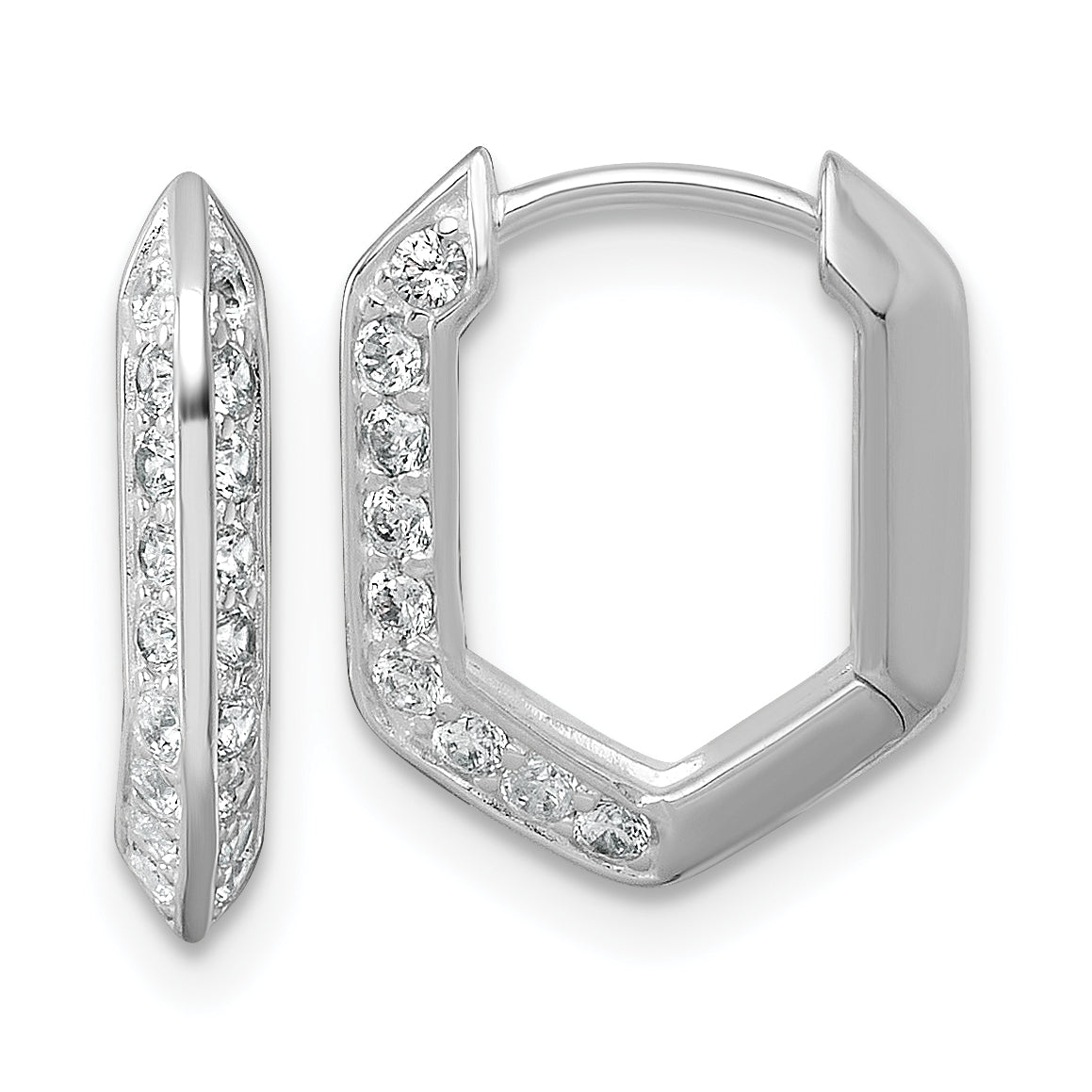 Sterling Silver Rhodium-plated Polished CZ Geometric Hinged Hoop Earrings