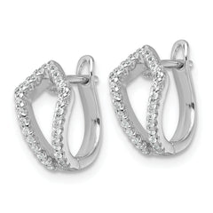 Sterling Silver Rhodium-plated Polished CZ Hinged Hoop Earrings
