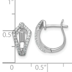 Sterling Silver Rhodium-plated Polished CZ Hinged Hoop Earrings