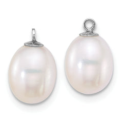 Sterling Silver Rhodium-plated 7-8mm Rice White and Black Freshwater Cultured Pearl 2-piece Enhancer and Leverback Earring Set