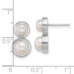 Sterling Silver Rhodium-plated 5-7mm Button White Freshwater Cultured 2-Pearl Post Earrings
