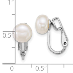 Sterling Silver Rhodium-plated 7-8mm Button White Freshwater Cultured Pearl Non-Pierced Earrings
