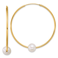 Sterling Silver Gold-plated 8-9mm Semi-Round White Freshwater Cultured Pearl 50mm Endless Hoop Earrings