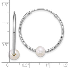 Sterling Silver Rhodium-plated 7-8mm Semi-Round White Freshwater Cultured Pearl 30mm Endless Hoop Earrings