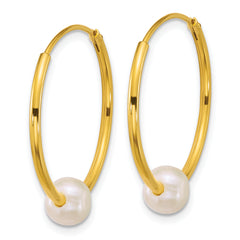 Sterling Silver Gold-plated 7-8mm Semi-Round White Freshwater Cultured Pearl 30mm Endless Hoop Earrings
