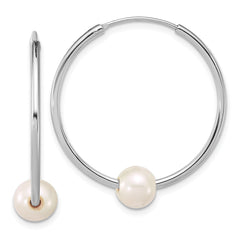 Sterling Silver Rhodium-plated 7-8mm Semi-Round White Freshwater Cultured Pearl 32mm Endless Hoop Earrings
