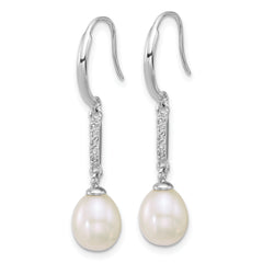 Sterling Silver Rhodium-plated 6-8mm Teardrop White Freshwater Cultured Pearl and CZ Dangle Shepherd Hook Earrings