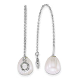 Sterling Silver Rhodium-plated 6-8mm Teardrop White Freshwater Cultured Pearl and Glass Stone Threader Earrings