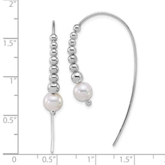 Sterling Silver Rhodium-plated Polished Graduated Beads and Shell Pearl Threader Earrings