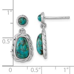Sterling Silver Rhodium-plated Polished Twisted Edge Compressed Turquoise Cabochon Dangle Post Earrings