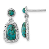 Sterling Silver Rhodium-plated Polished Twisted Edge Compressed Turquoise Cabochon Dangle Post Earrings