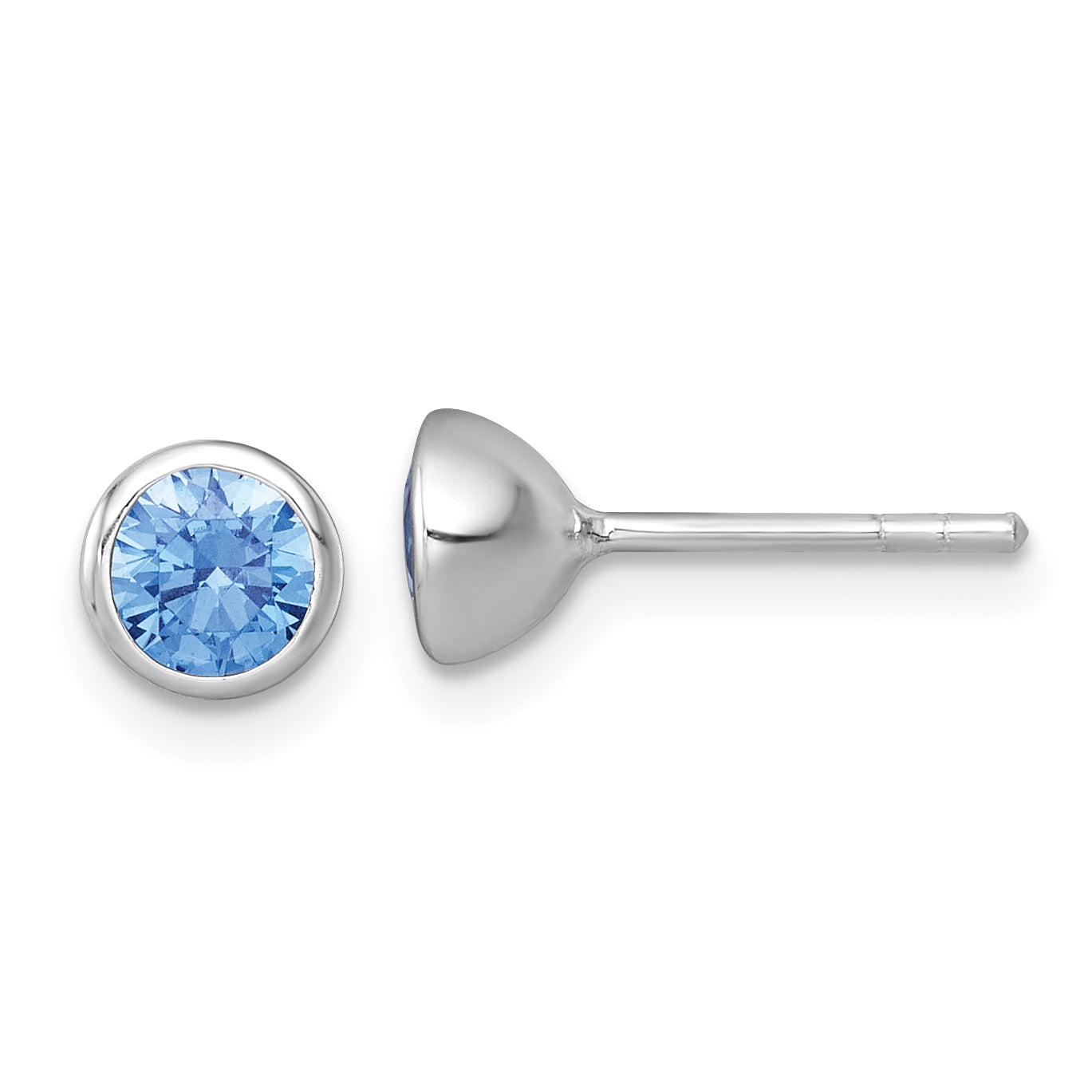 Sterling Silver Rhodium-plated Polished 6.25mm Blue CZ Stud Post Earrings