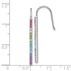 Sterling Silver Rhodium-plated Polished Rainbow Nano Crystals Bar Shepherd Hook Earrings