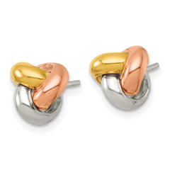 Sterling Silver Gold-tone and Rose-tone Polished Love Knot Post Earrings