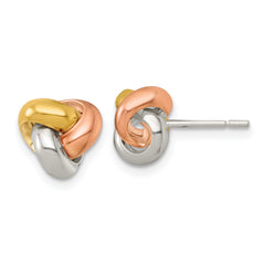 Sterling Silver Gold-tone and Rose-tone Polished Love Knot Post Earrings