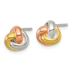 Sterling Silver Gold-tone and Rose-tone Polished Love Knot Post Earrings
