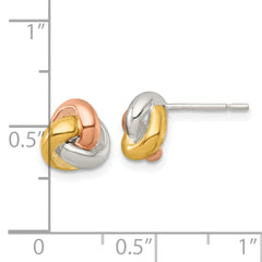 Sterling Silver Gold-tone and Rose-tone Polished Love Knot Post Earrings
