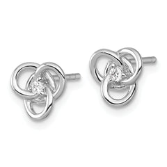 Sterling Silver Rhodium-plated Polished CZ Trinity Knot Post Earrings