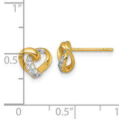 Sterling Silver Gold-tone Polished CZ Love Knot Heart Post Earrings