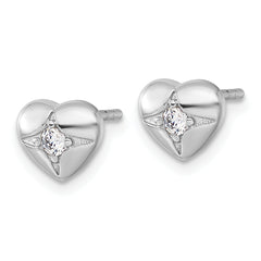 Sterling Silver Rhodium-plated Polished CZ Heart Post Earrings