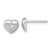Sterling Silver Rhodium-plated Polished CZ Heart Post Earrings