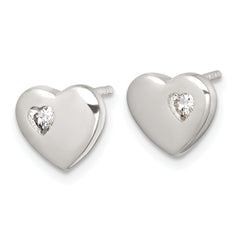 Sterling Silver Polished CZ Heart Post Earrings