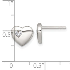 Sterling Silver Polished CZ Heart Post Earrings