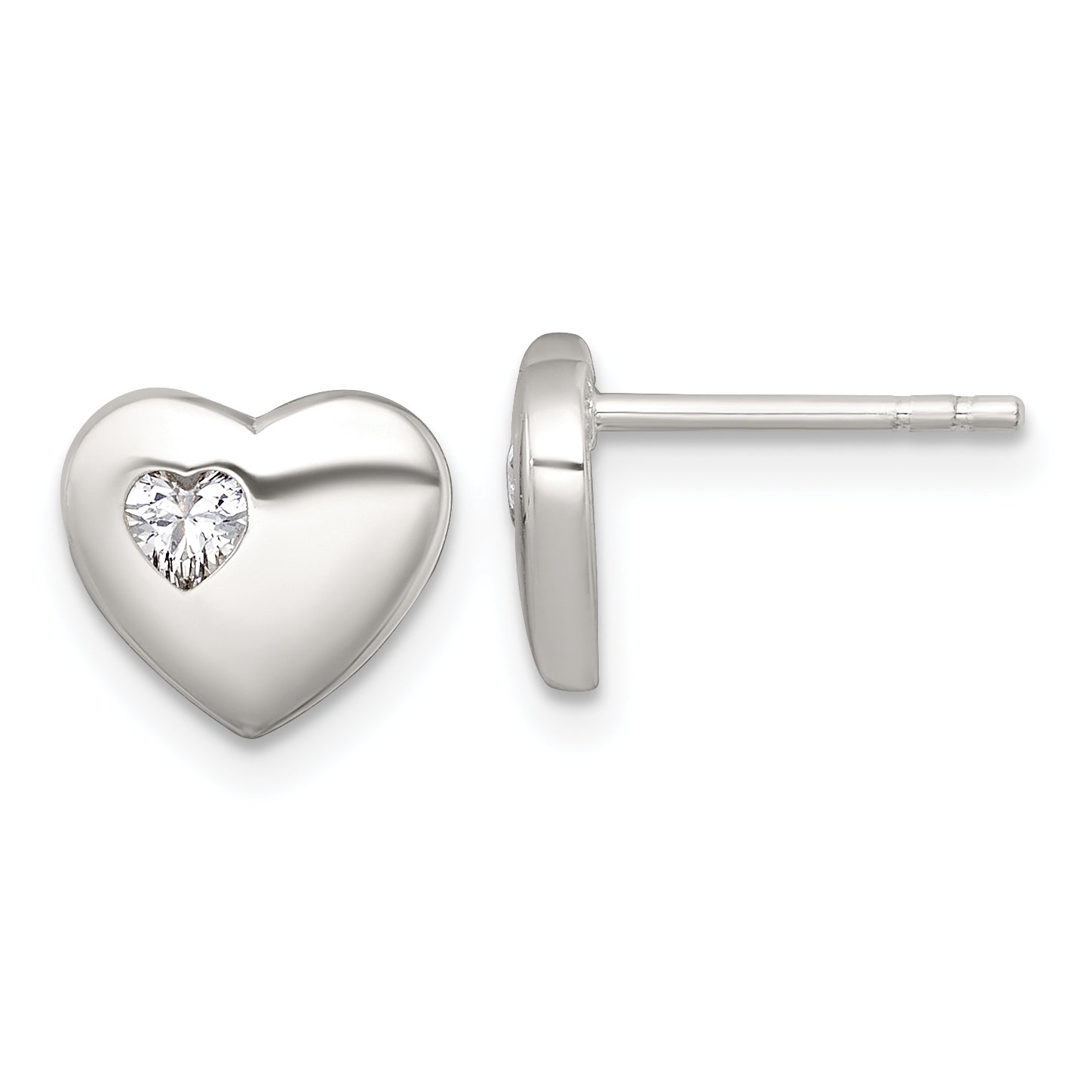 Sterling Silver Polished CZ Heart Post Earrings