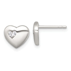 Sterling Silver Polished CZ Heart Post Earrings