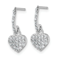 Sterling Silver Rhodium-plated Polished CZ Heart Post Dangle Earrings
