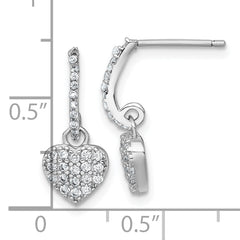 Sterling Silver Rhodium-plated Polished CZ Heart Post Dangle Earrings