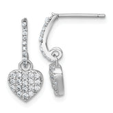 Sterling Silver Rhodium-plated Polished CZ Heart Post Dangle Earrings