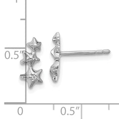 Sterling Silver Rhodium-plated CZ Polished Three Stars Post Earrings