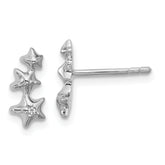 Sterling Silver Rhodium-plated CZ Polished Three Stars Post Earrings