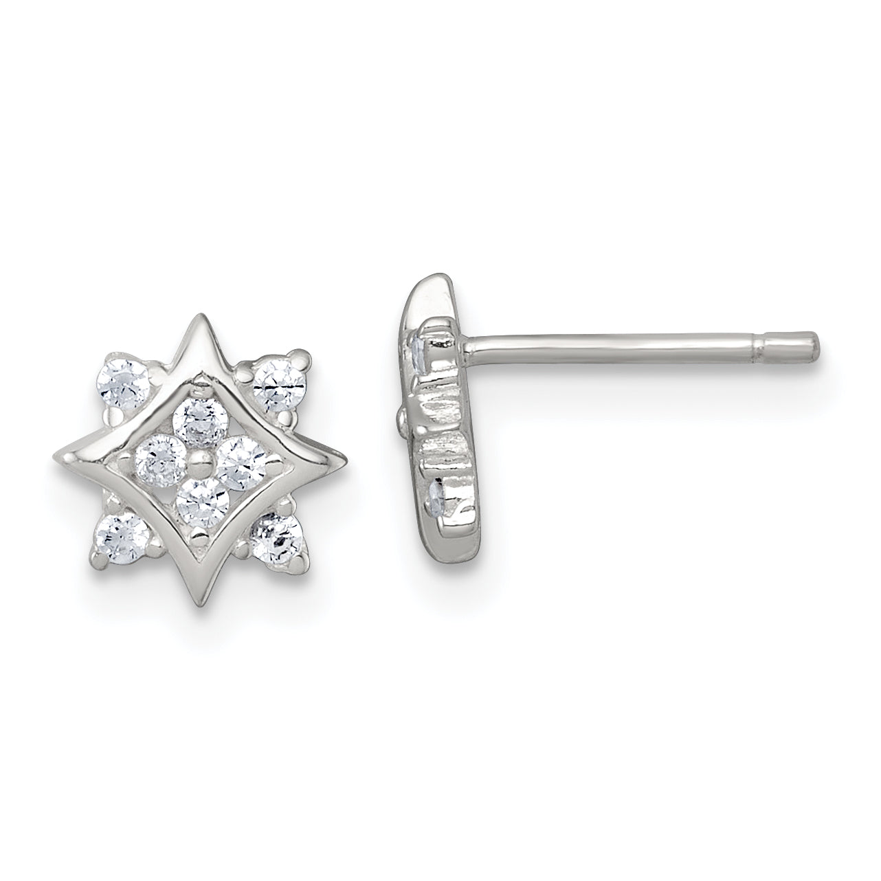 Sterling Silver Polished CZ Star Post Earrings