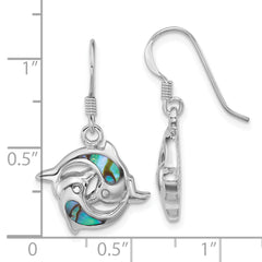 Sterling Silver Rhodium-plated Polished Abalone Dolphins Dangle Shepherd Hook Earrings