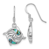 Sterling Silver Rhodium-plated Polished Abalone Dolphins Dangle Shepherd Hook Earrings