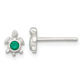 Sterling Silver Polished Green CZ Turtle Mini Post Earrings