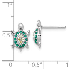 Sterling Silver Rhodium-plated Polished Green And Yellow Nano Crystals Turtle Post Earrings