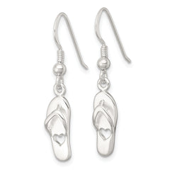 Sterling Silver Polished Cut-out Heart Flip-Flop Dangle Earrings