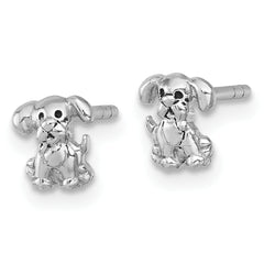 Sterling Silver Rhodium-plated Polished Enameled Puppy Dog Post Earrings