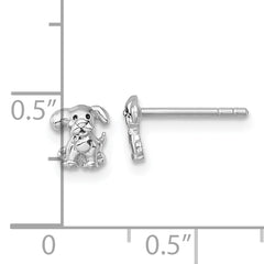 Sterling Silver Rhodium-plated Polished Enameled Puppy Dog Post Earrings