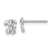 Sterling Silver Rhodium-plated Polished Enameled Puppy Dog Post Earrings