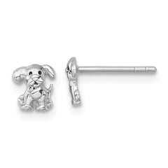 Sterling Silver Rhodium-plated Polished Enameled Puppy Dog Post Earrings