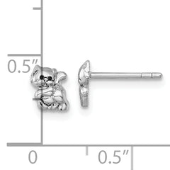 Sterling Silver Rhodium-plated Polished Enameled Cat Kitten Post Earrings